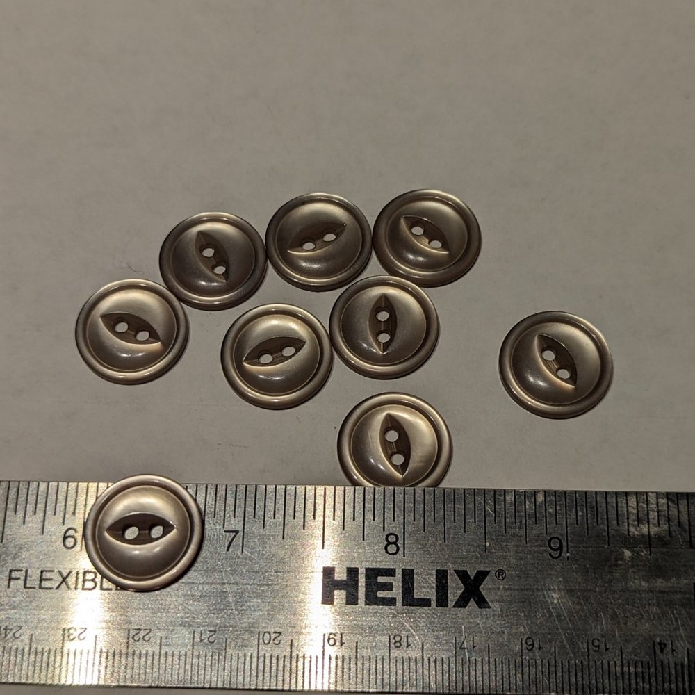 BUTTONS Round Brown Semi Translucent 2 Holed Eye Design 3/4" (9)